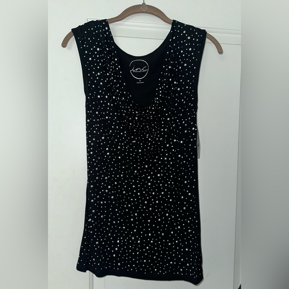 INC Black and White Embellished Top